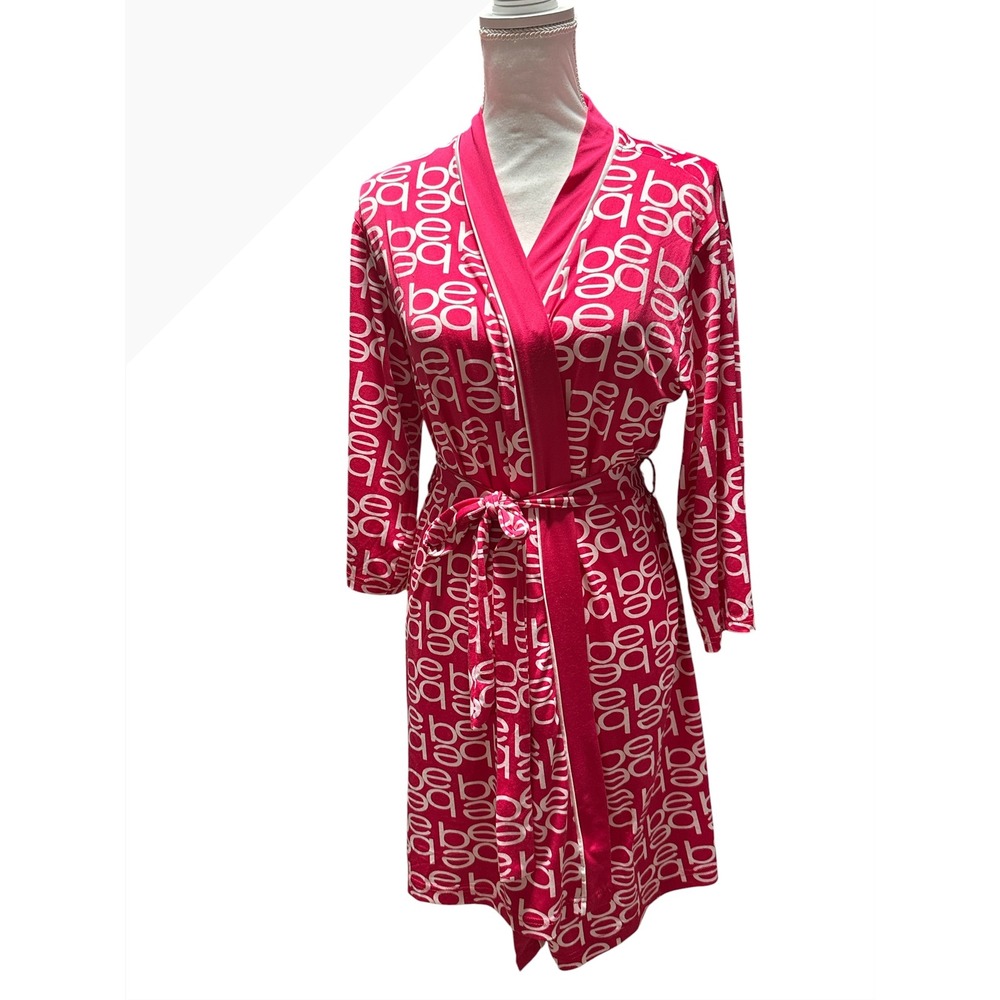 Bebe Sleepwear Women Pink White Logo Print Wrap Robe Size Medium